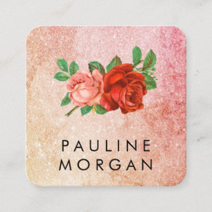Elegant Roses Glitter Glamour Square Business Card