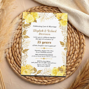 Elegant Roses Gold Floral 35th Wedding Anniversary Invitation