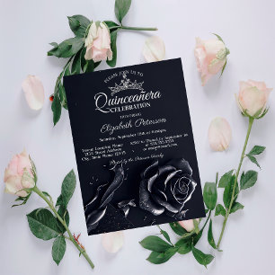 Elegant Roses Gothic Quinceañera  Invitation