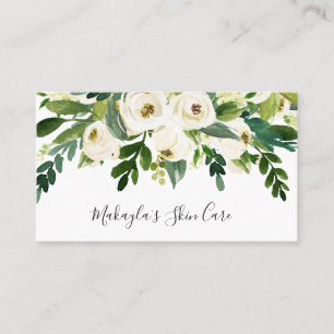 Elegant Roses Greenery Watercolor White Floral Business Card