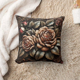 Elegant Roses in Intricate Carved Design Cushion