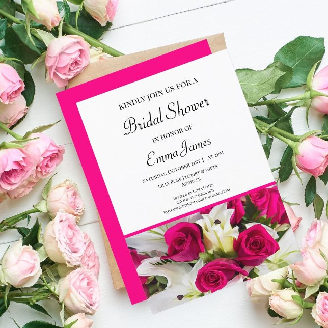 Elegant  Roses & Lilies Bridal Shower Invitation (Indulge in Timeless Elegance: Elevate Your Bridal Shower Celebration.)