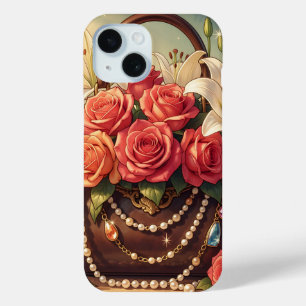 Elegant roses & lilies flower bloom from handbag iPhone 15 case