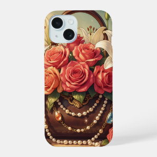 Elegant roses & lilies flower bloom from handbag iPhone 15 case