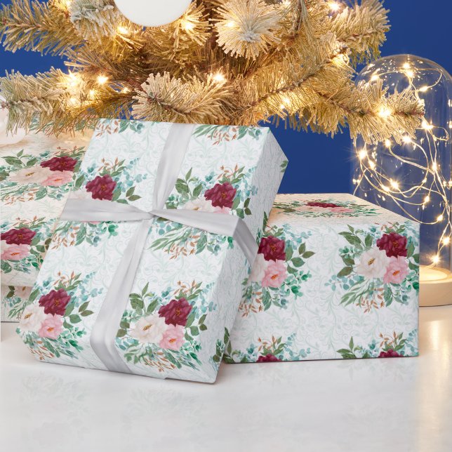 Elegant Roses & Mint  Wrapping Paper (Holidays)