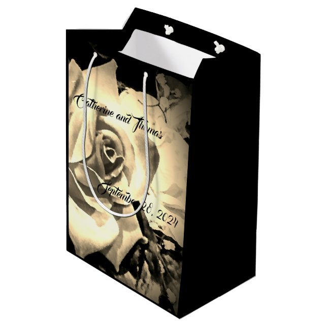 Elegant Roses Monogrammed Medium Gift Bag (Back Angled)