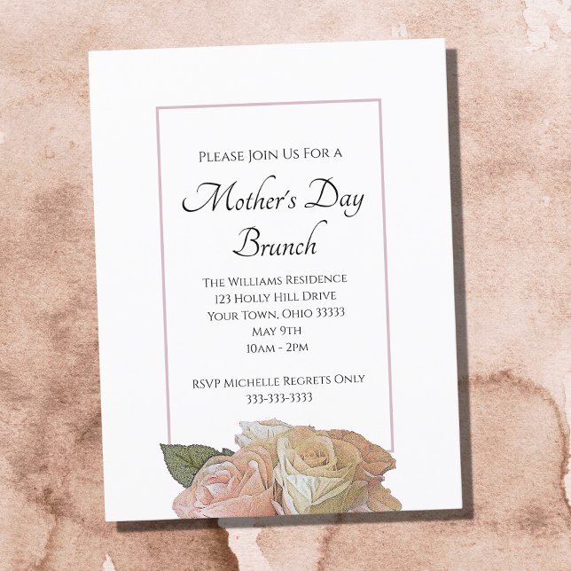 Elegant Roses Mother's Day Party Brunch Floral   Holiday Postcard (Creator Uploaded)