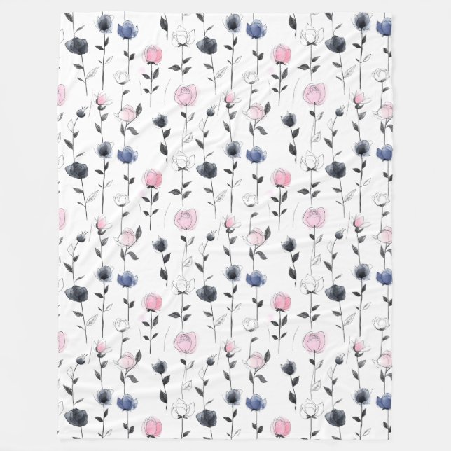 Elegant roses pattern fleece blanket (Front)