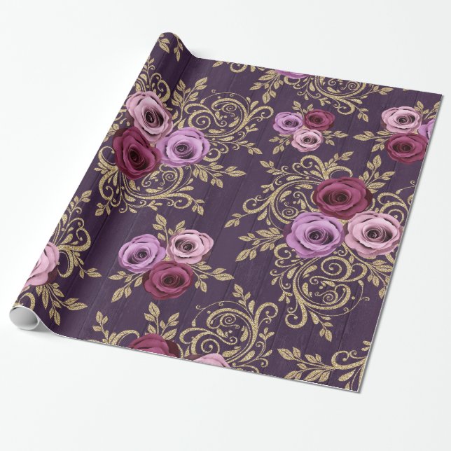 Elegant roses pattern wrapping paper (Unrolled)