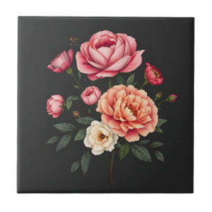 Elegant Roses Peonies and Hydrangeas Flowers Ceramic Tile