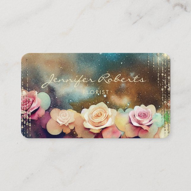Elegant Roses Space Florist Unique Business Card (Front)
