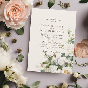 Elegant Roses Wedding Beige Floral  Invitation