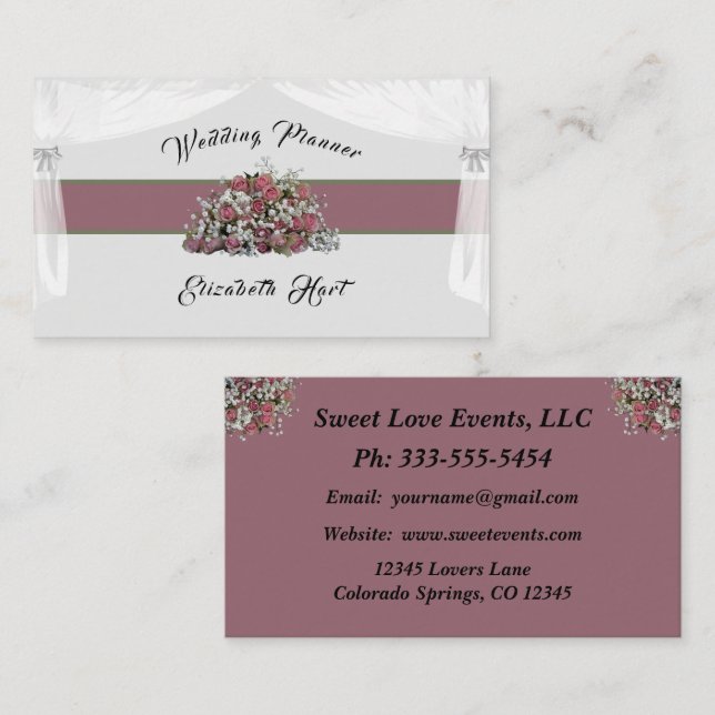 Elegant Roses Wedding Planner Business Card (Front/Back)