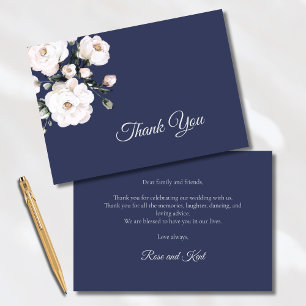 Elegant Roses White Floral Purple Wedding Thank You Card