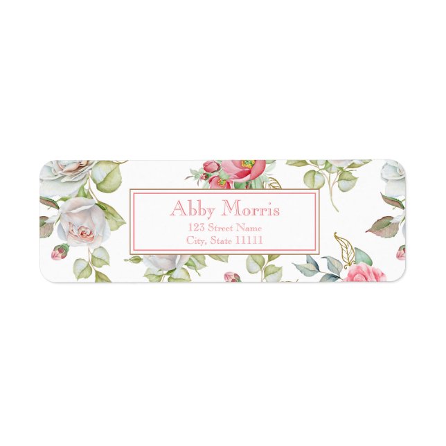 Elegant Roses with Gold Engraved Leaves Return Address Label (Front)
