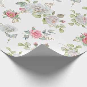 Elegant Roses with Gold Engraved Leaves Wrapping Paper