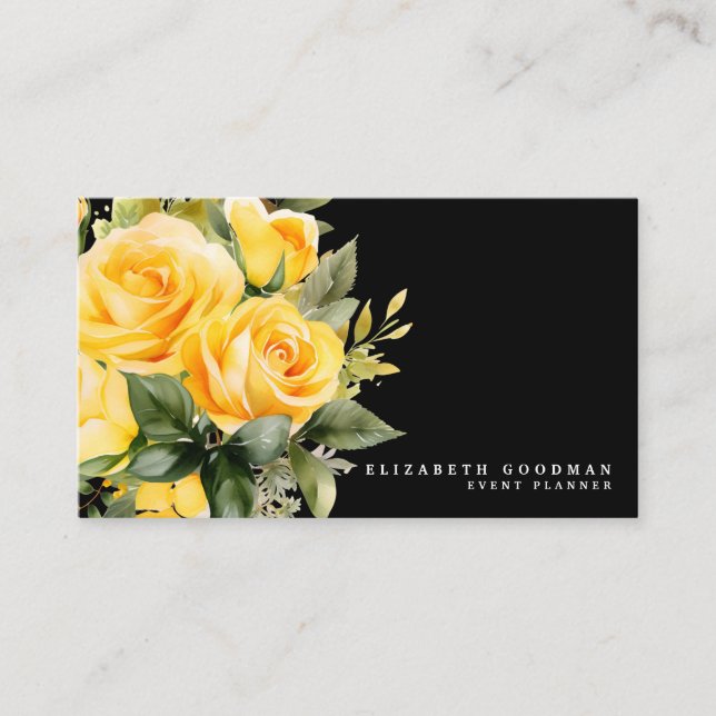 Elegant Roses Yellow Black Flowers Business Cards (Front)