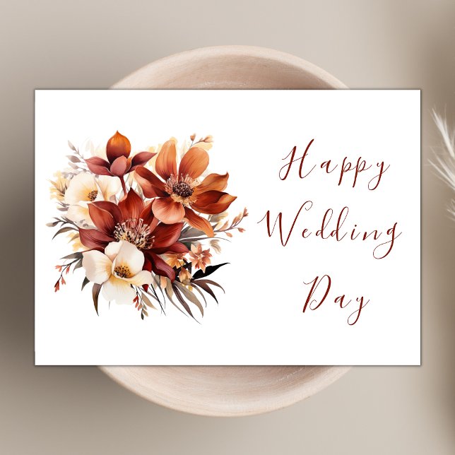 Elegant Rosty Boho Wildflower Happy Wedding Day Card (Creator Uploaded)