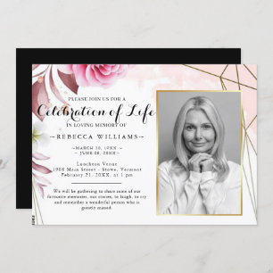 Elegant Rosy Blush Photo Celebration of life  Invitation