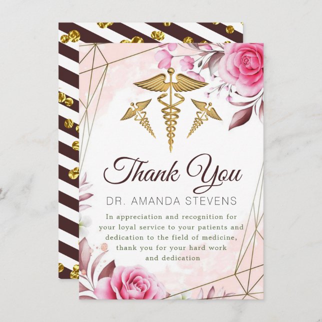 Elegant Rosy Doctor Thank You Card (Front/Back)