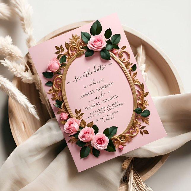 Elegant Rosy Floral Art Nouveau Save The Date Invitation (Creator Uploaded)