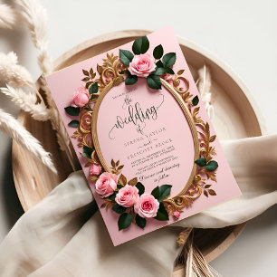 Elegant Rosy Floral Art Nouveau Wedding Invitation