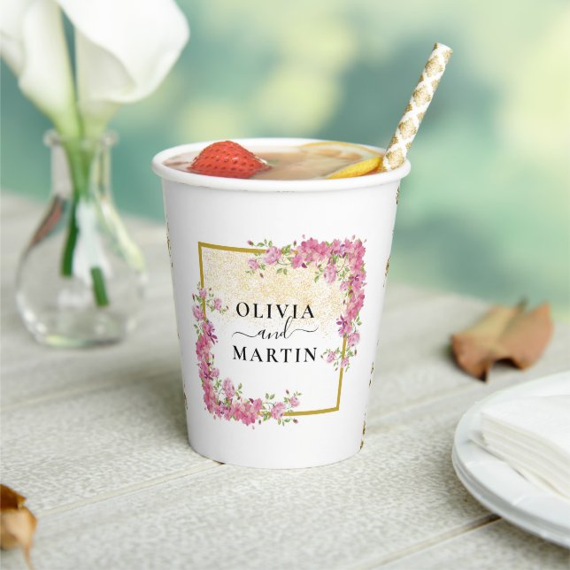 Elegant Rosy Floral Wedding Paper Cup (Insitu)