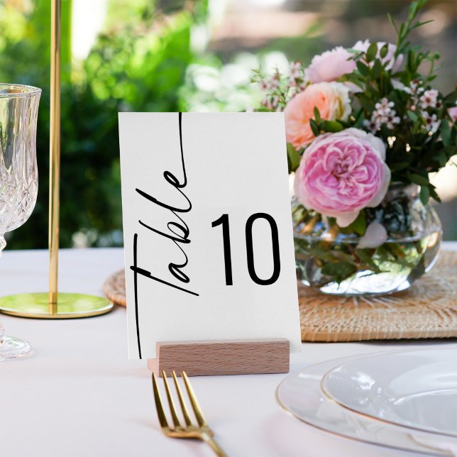 Elegant Rotated Calligraphy Black White Wedding Table Number (Creator Uploaded)