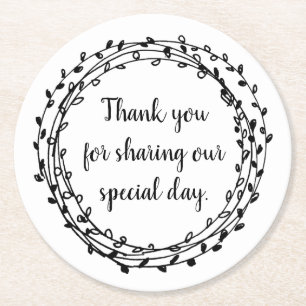 Elegant round floral wreath border wedding party paper coaster