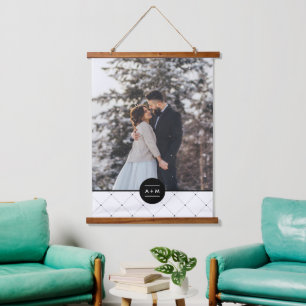 Elegant Round Frame Monogram Photo Hanging Tapestry