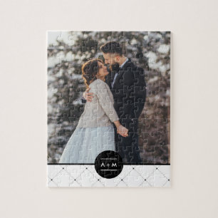 Elegant Round Frame Monogram Photo Jigsaw Puzzle