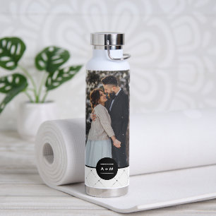 Elegant Round Frame Monogram Photo Water Bottle