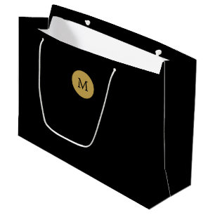 Elegant Round Monogram Black Gold Large Gift Bag