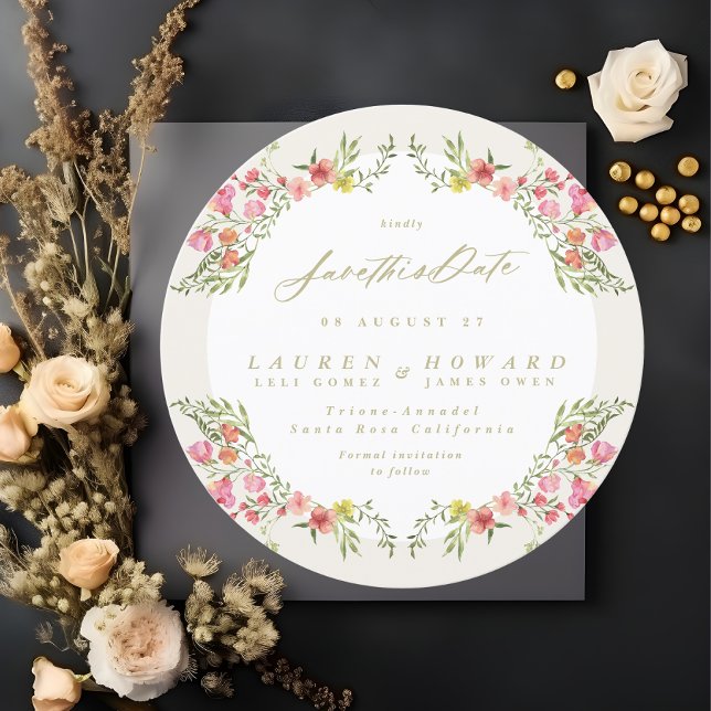 elegant round romantic floral spring non photo save the date (Creator Uploaded)