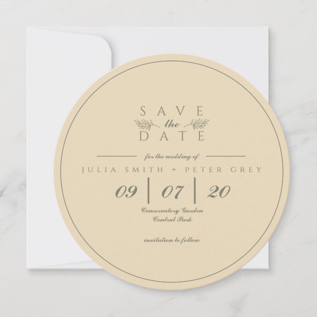 Elegant round save the date invitation (Front)
