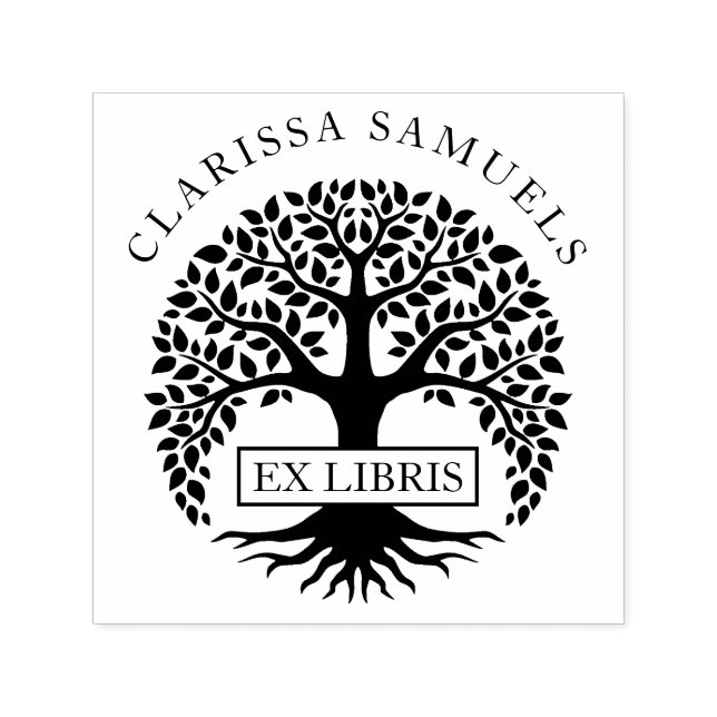 Elegant Round Tree Custom Name Ex Libris Self-inking Stamp (Design)