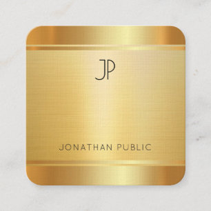 Elegant Rounded Luxury Faux Gold Premium Linen Square Business Card