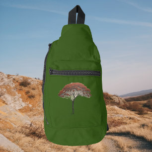 Elegant Rowan Tree Design on a Smart Green  Sling Bag