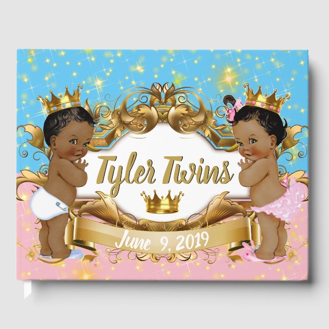 Elegant Royal African Gender Reveal Pink & Blue Guest Book (Front)