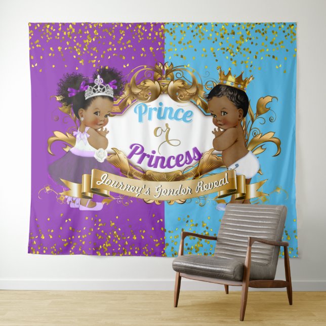 Elegant Royal African Gender Reveal Purple & Blue Tapestry (In Situ (Horizontal))