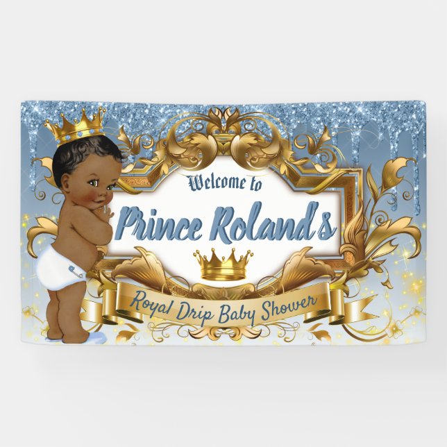 Elegant Royal African Prince Blue Glitter Drip Banner (Horizontal)