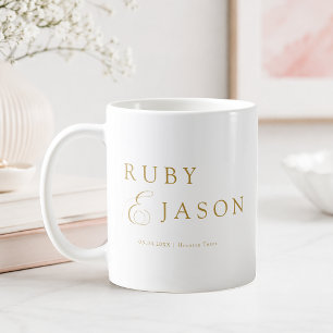 Elegant Royal Beige-Gold Script White Wedding Coffee Mug