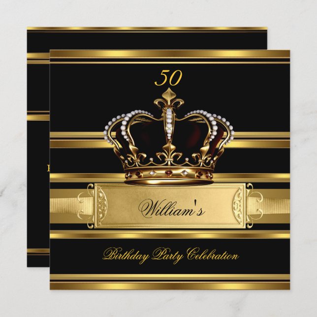 Elegant Royal Black Gold Birthday Prince King 2a Invitation (Front/Back)