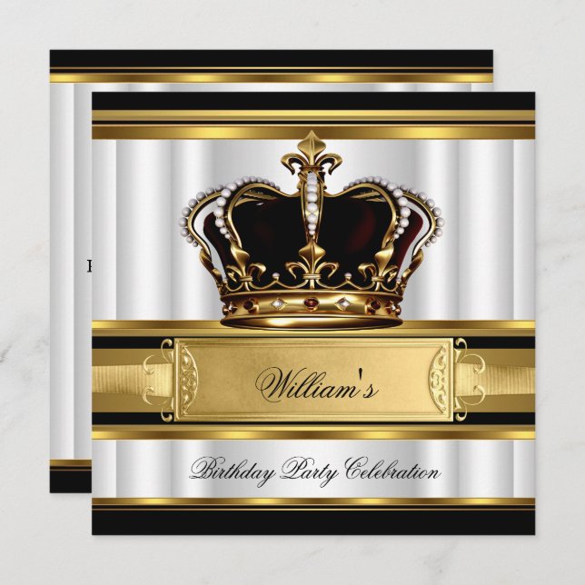 Elegant Royal Black Gold Birthday Prince King 2B Invitation (Front/Back)