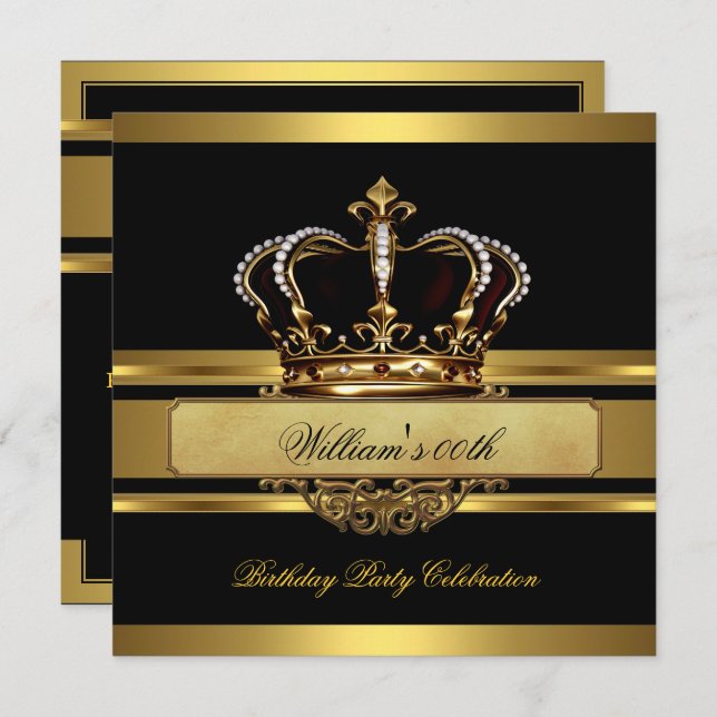 Elegant Royal Black Gold Birthday Prince King Invitation (Front/Back)