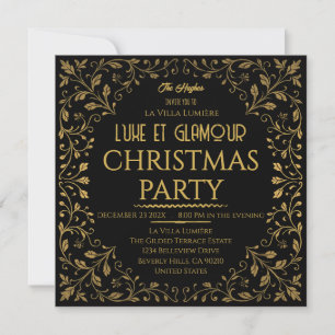 Elegant Royal Black & Gold Christmas Party Invitation