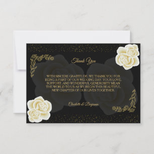 Elegant Royal Black Gold Rose Thank You Card