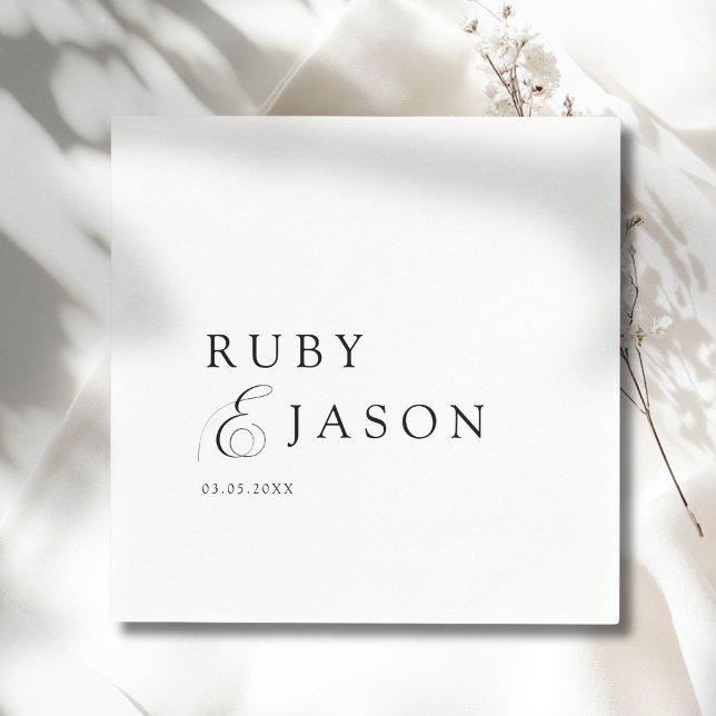 Elegant Royal Black & White Script Wedding Napkin (Elegant Royal Black & White Script Wedding Ampersand Napkins)