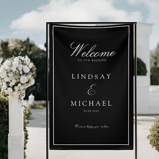 Elegant Royal Black & White Wedding Banner (Elegant Royal Black & White Wedding Banner)