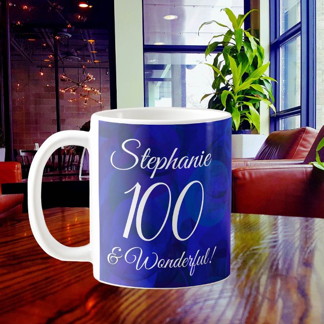 Elegant Royal Blue 100 and Wonderful Birthday Coffee Mug (Creator Uploaded)